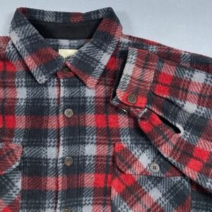 Juneau Mens XXL Red Black Plaid Fleece Button Up Shirt Heavyweight Flannel Style